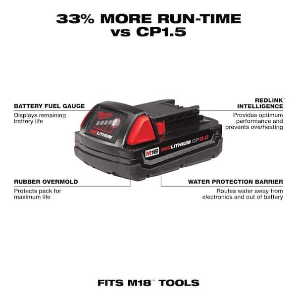 Milwaukee M18 18-Volt 2.0 Ah Lithium-Ion Compact Battery 48-11