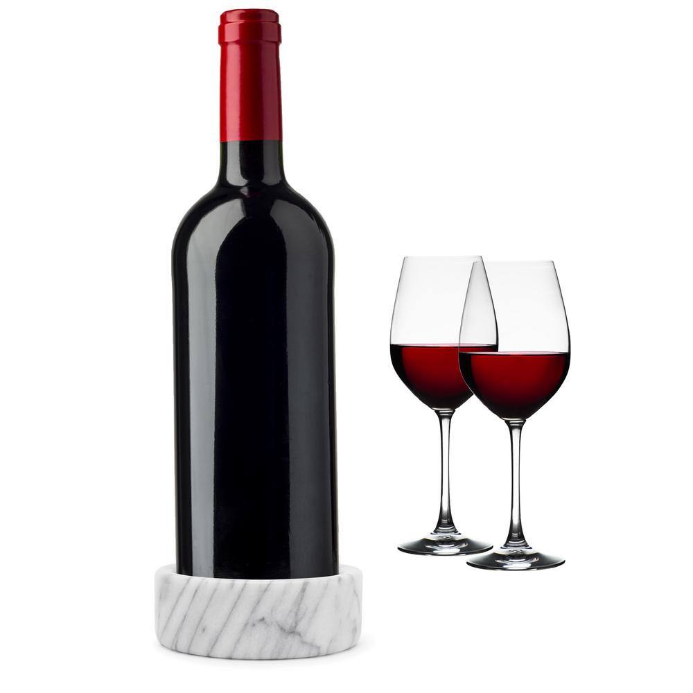 Elegant White Marble Wine Bottle Coaster with Protective Pad