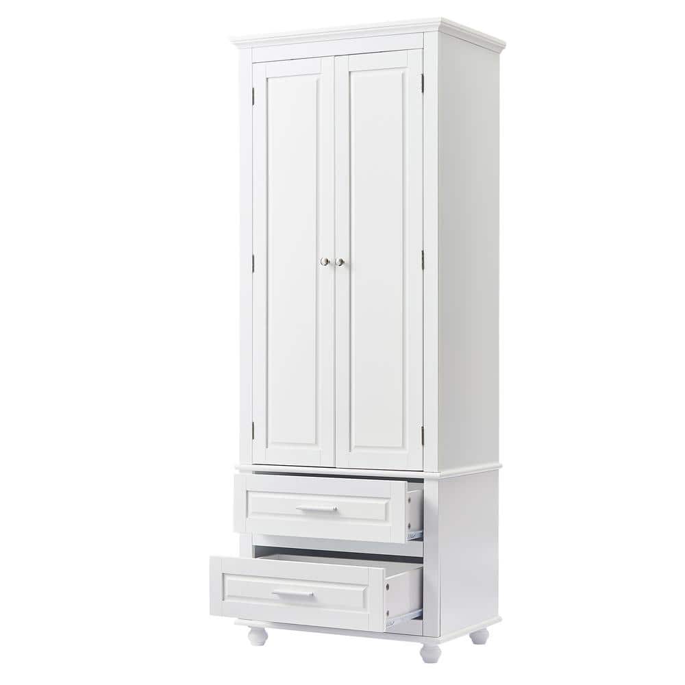 24 in. W x 15.7 in. D x 62.5 in. H White Linen Cabinet with Two Drawers for