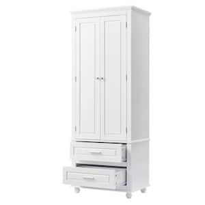 24 in. W x 15.7 in. D x 62.5 in. H White Linen Cabinet with Two Drawers for Bathroom/Office