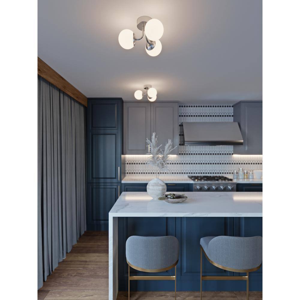 Satin Nickel Modern LED Globe Semi-Flush Mount Light