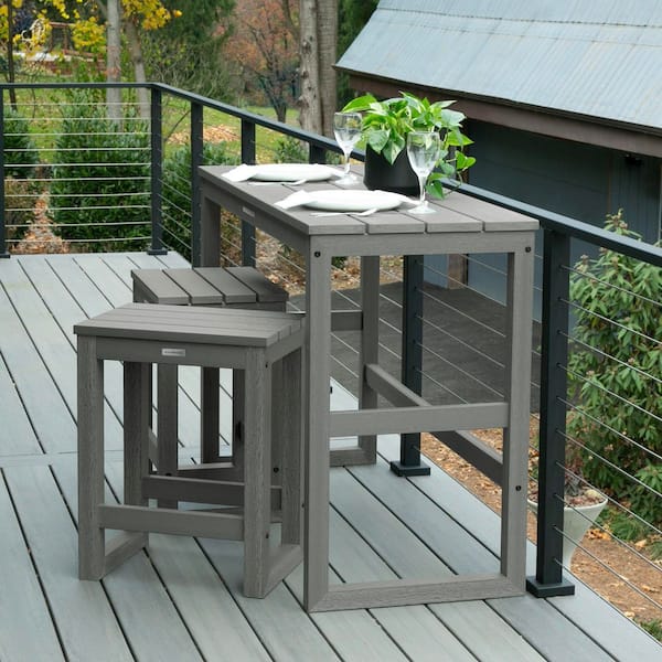 Highwood Monroe Modern Coastal Teak Counter Height Balcony 3-Piece Set