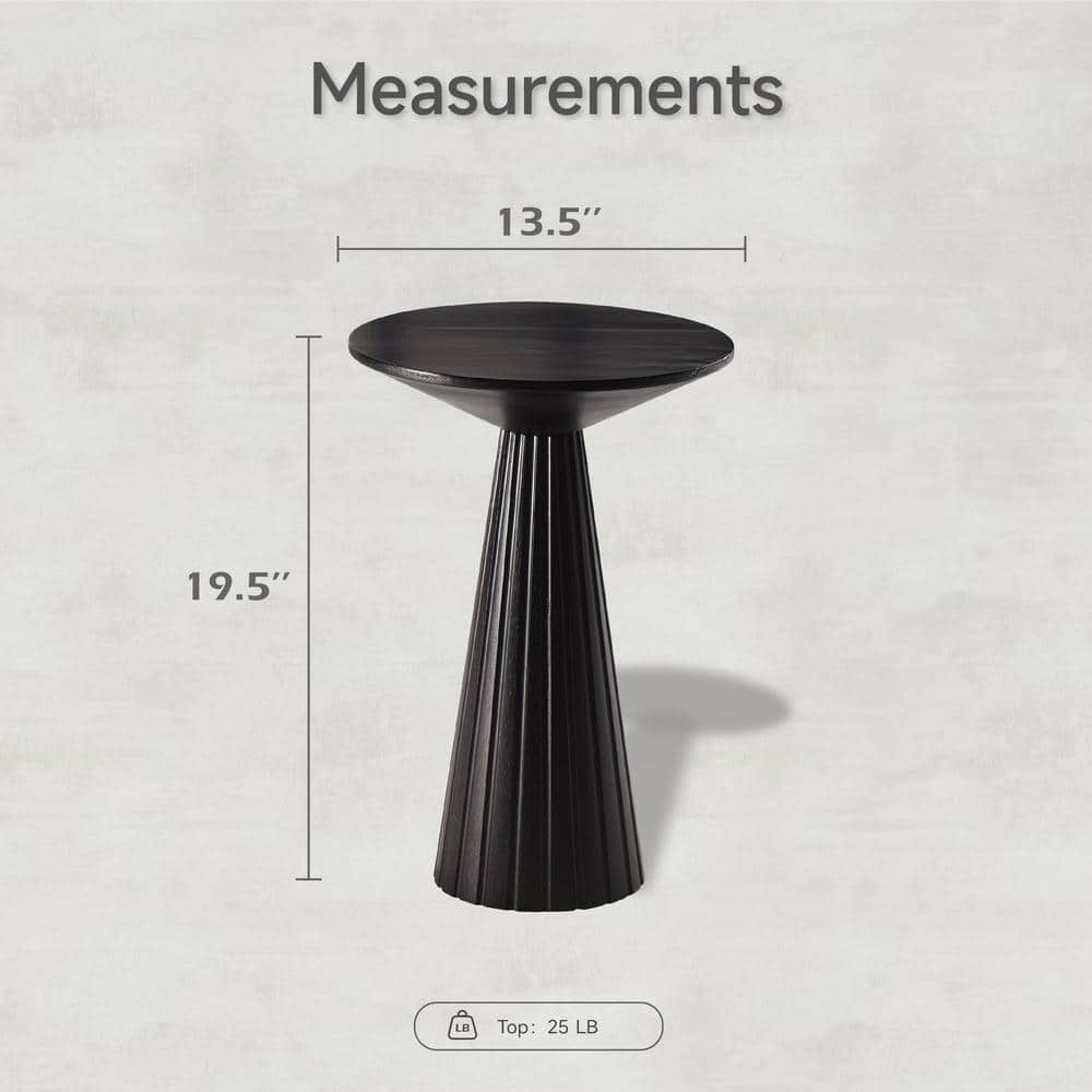 Black Round Pedestal Wood End Table with Textured Finish