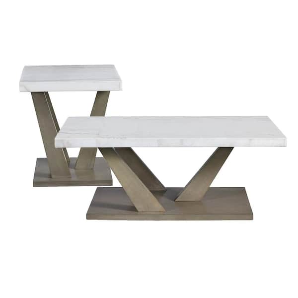 Graham 26 in. Grey Rectangle Marble Coffee Table End Table