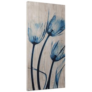"Blue Tulip" X-Ray Photography Printed on Hand Finished Ash Wood Diptych Wooden Wall Art