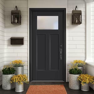 Performance Door System 36 in. x 80 in. Winslow Pearl Left-Hand Inswing Black Smooth Fiberglass Prehung Front Door