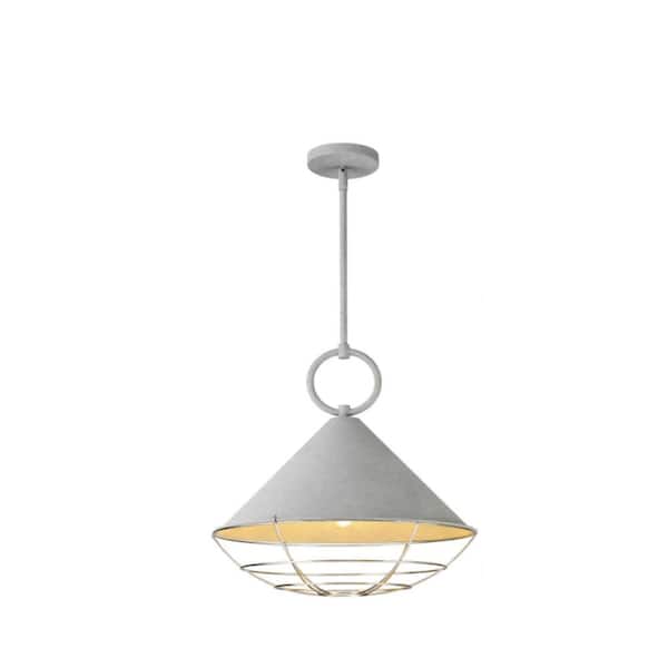 JAZAVA 17.5 in. 60-Watt 3-Light Frosted Grey Finish Pendant Light with Metal Shape, No bulbs Included