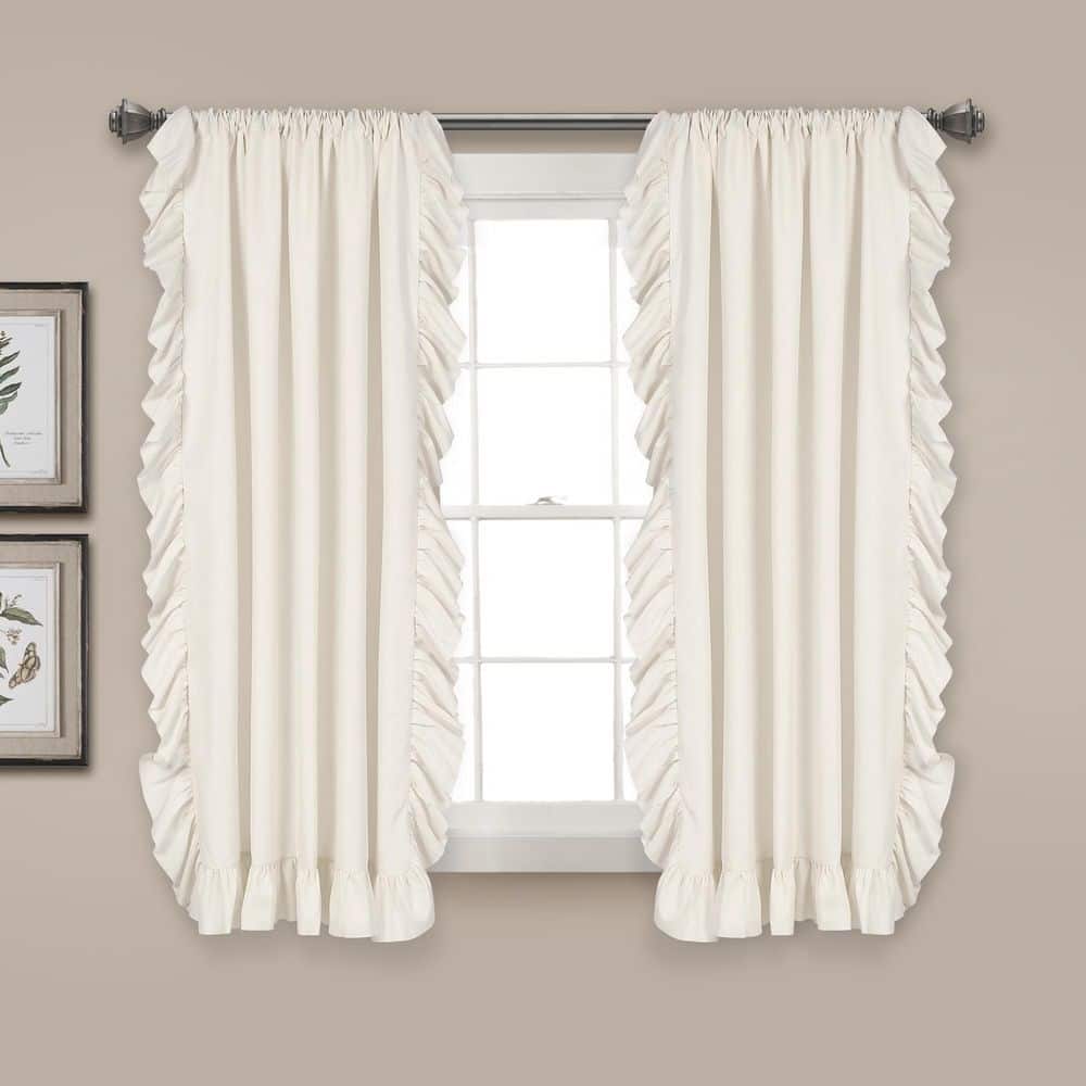 Pure White Polyester Room-Darkening Ruffled Curtain Panels, 54"W x 45"L