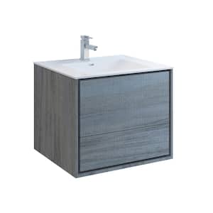 Catania 30 in. Modern Wall Hung Bath Vanity in Ocean Gray with Vanity Top in White with White Basin