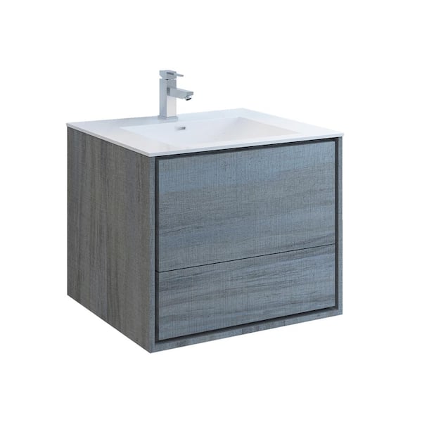 Fresca Catania 30 in. Modern Wall Hung Bath Vanity in Ocean Gray with Vanity Top in White with White Basin