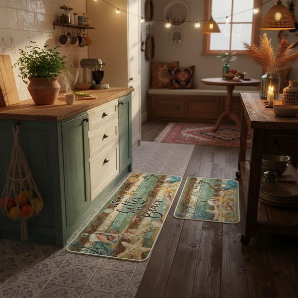 Brown 17 in. x 30 in. Indoor Nautical Kitchen Rugs Set of 2