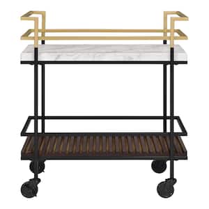 Howser White and Walnut Serving Cart with 2-Shelf