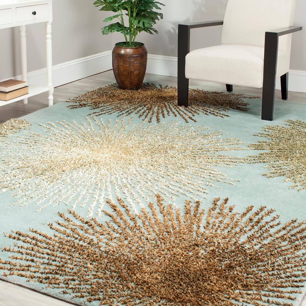 Handmade Light Blue and Multi Wool Square Rug