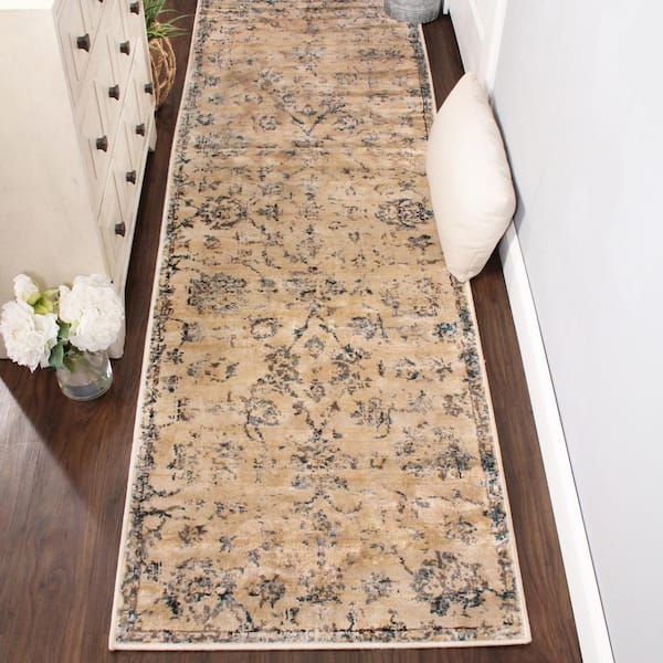 Basilio Teal 2 ft. 7 in. x 8 ft. Modern Farmhouse Medallion Polypropylene Area Rug