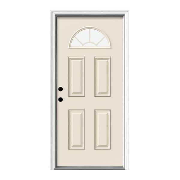 JELD-WEN 32 in. x 80 in. 4-Panel Right-Hand/Inswing 1/4 Lite Clear Glass Primed Fiberglass Prehung Front Door with Brickmould