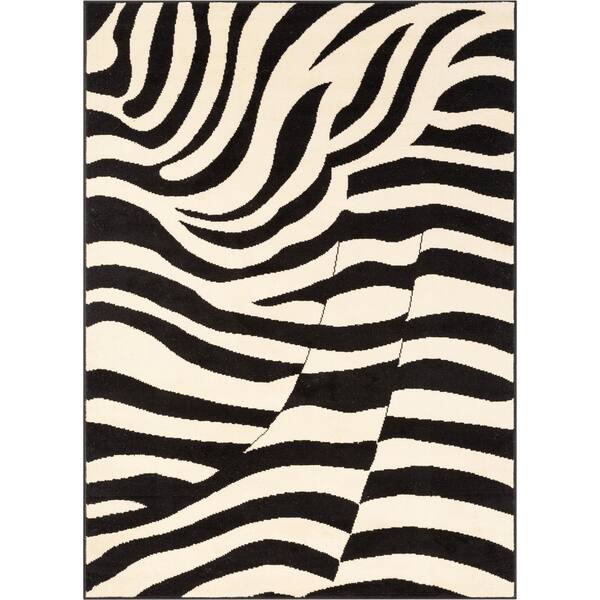 Well Woven Miami Zebra Animal Print Stripe Black 8 ft. x 10 ft. Area Rug