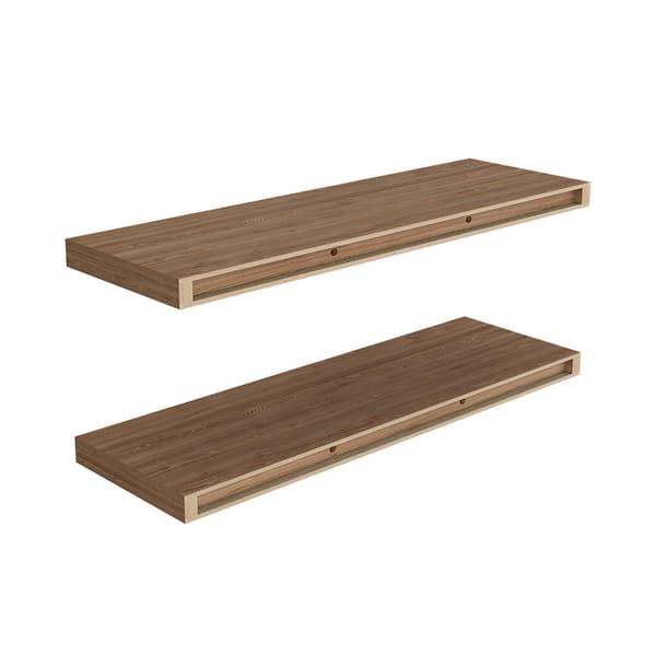 31.5 in. W x 9.8 in. D Beige Pine Floating Decorative Wall Shelf with 2-Shelves for Bedroom and Living Room