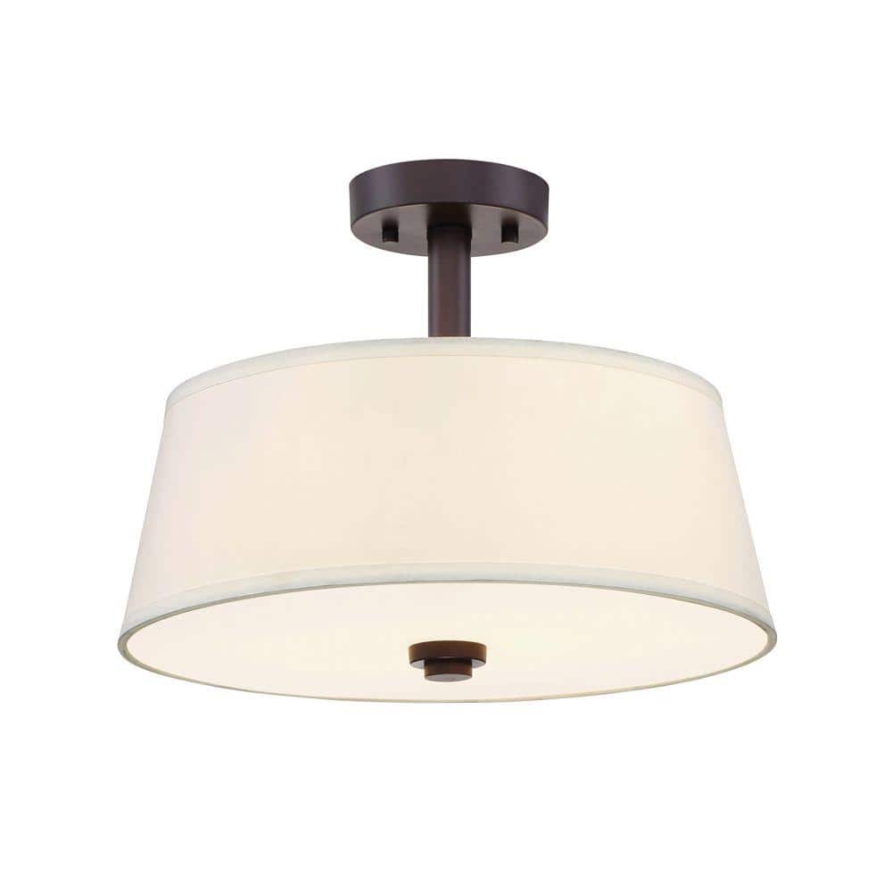 Satin Bronze 15" Semi-Flush Mount Light with Off-White Shade