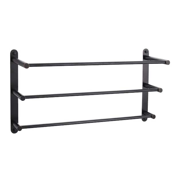 24 in. 3-Tier Wall Mounted Stainless Steel Towel Rack with Mounting Hardware in Oil Rubbed Bronze