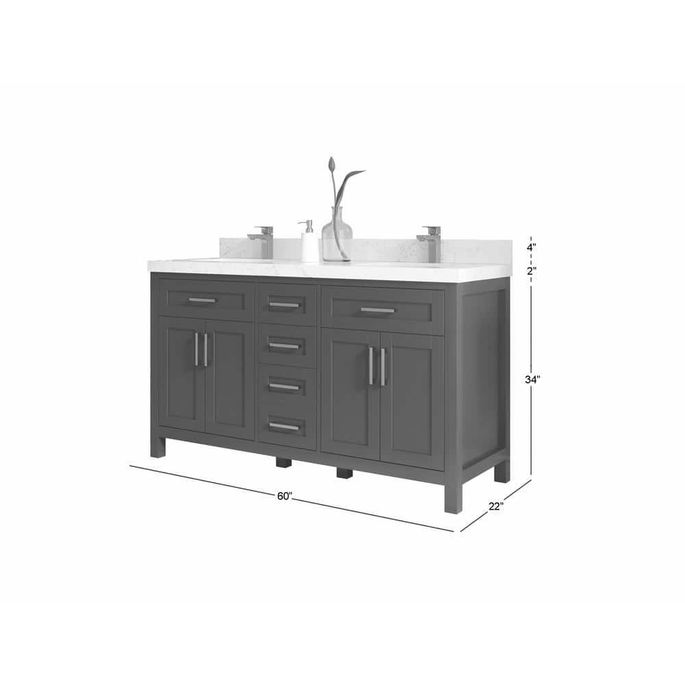 White Solid Wood Double Sink Freestanding Bathroom Vanity with Quartz Top