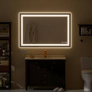 48 in. W x 32 in. H Anti-Fog Rectangular Frameless LED Power Off Memory Function Wall Bathroom Vanity Mirror in Silver