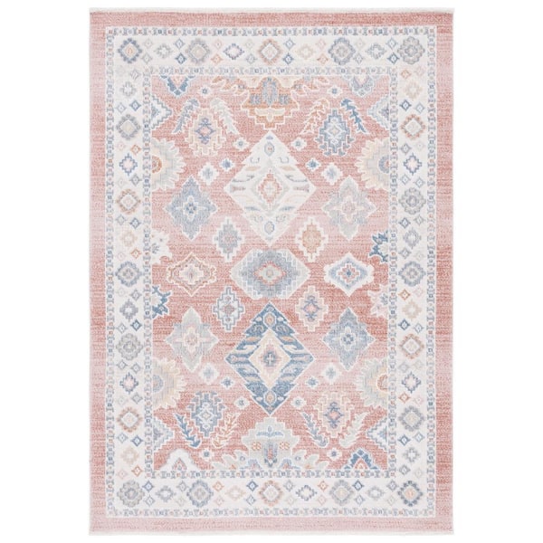 SAFAVIEH Blair Rose/Blue 9 ft. x 12 ft. Machine Washable Border Floral Area Rug