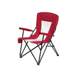 Camping Steel Mesh Folding Lawn Chair with Cup Holder and Carry Bag for Outdoor, Garden, Patio in Red