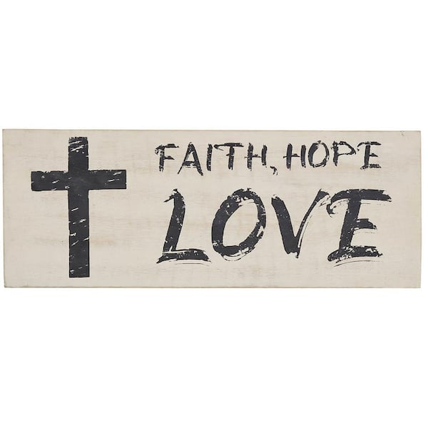 VHC BRANDS 5.5 in. Light Tan Faith Hope Love Wooden Sign