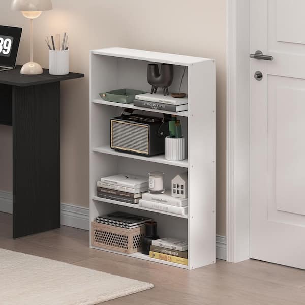 Basic 35.04 in. Tall White Wood 4-Shelf Open Shelf Bookcase