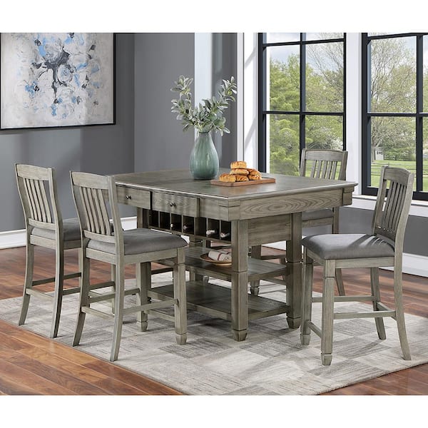 Furniture of America Noreste 5-Piece Gray Solid Wood Counter Height Dining Set