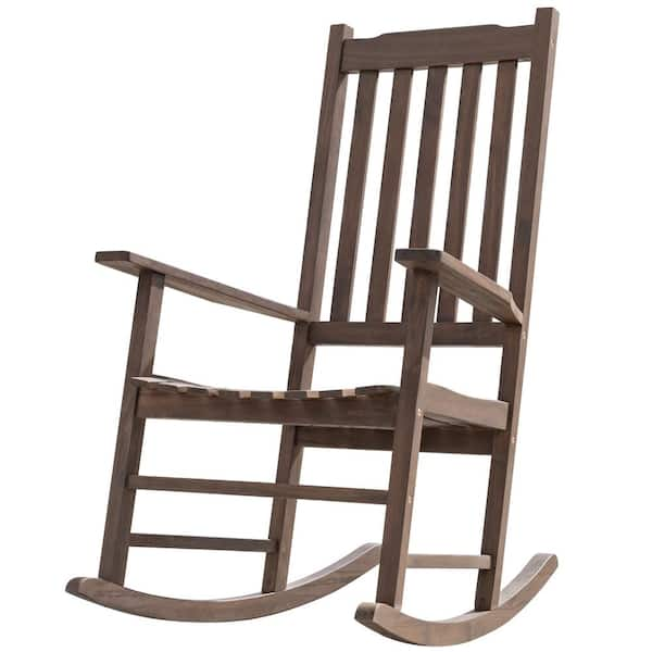 Foredawn Silvan Espresso Brown Acacia Wood Classic Adirondack Outdoor Porch Rocker Outdoor Rocking Chair