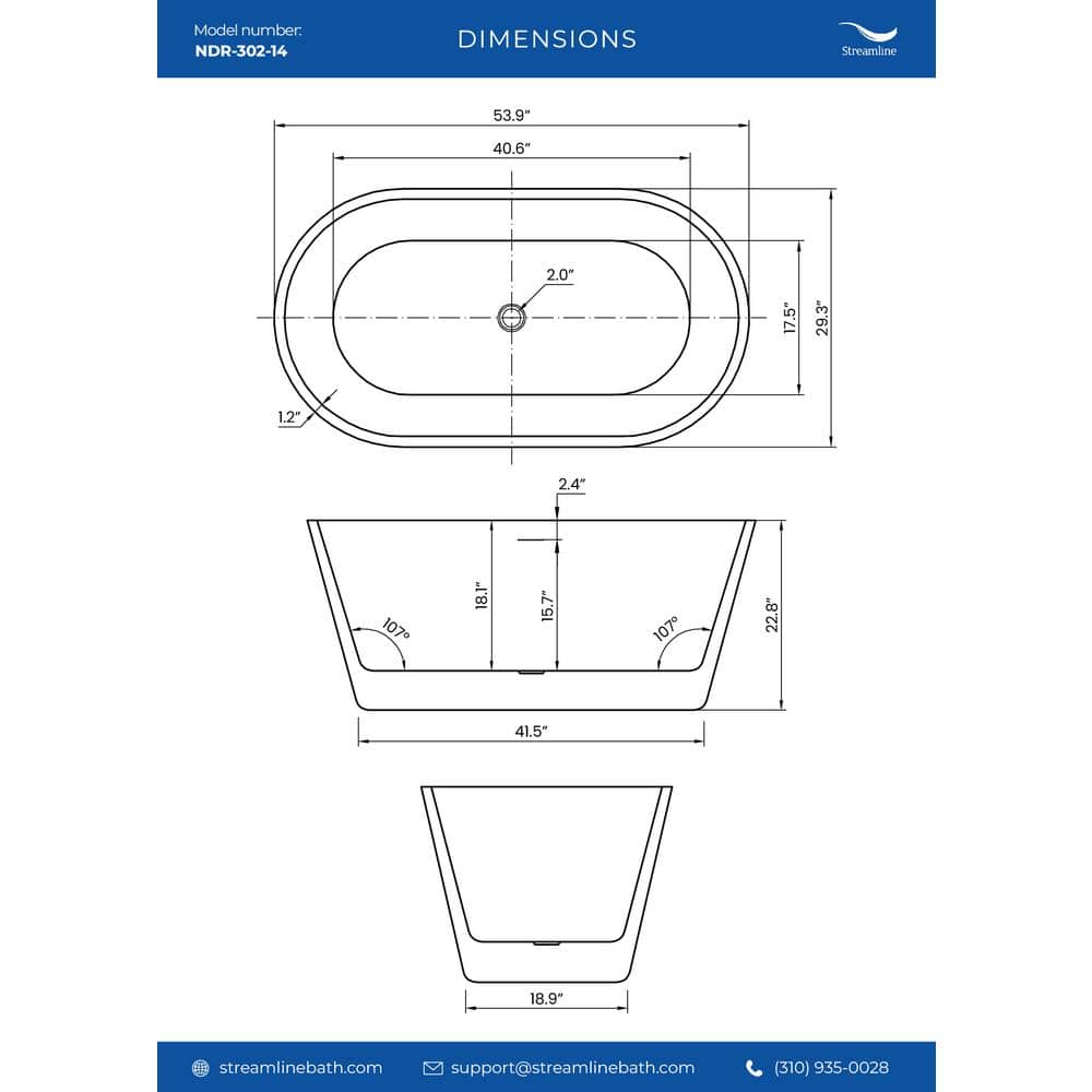 54" Glossy White Acrylic Freestanding Soaking Tub with Polished Gold Trim