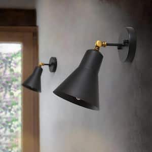 Modern Black and Brass 1-Light Swivel Wall Sconce with Bell Metal Shade Industrial Wall Light