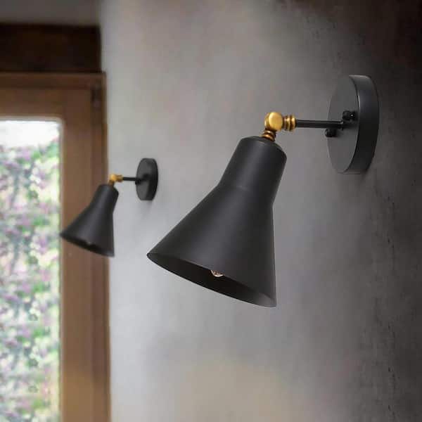 LNC Modern Black and Brass 1-Light Swivel Wall Sconce with Bell Metal Shade  Industrial Wall Light VZZF2EHD12807I5 - The Home Depot