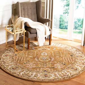 Classic Gold/Beige 8 ft. x 8 ft. Round Antiqued Border Area Rug
