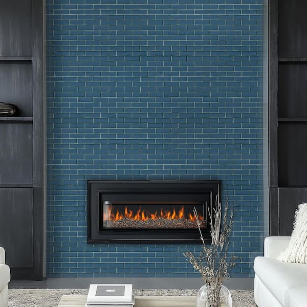 Haiku Sapphire Beveled Subway 12 in. x 12 in. x 0.31 in. Glass Mesh-Mounted Mosiac Wall Tile (9.6 sq. ft./Case)