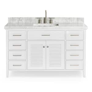 Kensington 55 in. W x 22 in. D x 36 in. HVanity in White with Carrara White Marble Top