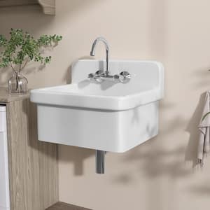 24 in. W x 20 in. D Wall Mount/Freestanding Laundry/Utility Sink in White Farmhouse Sink With Overflow and Sink Strainer