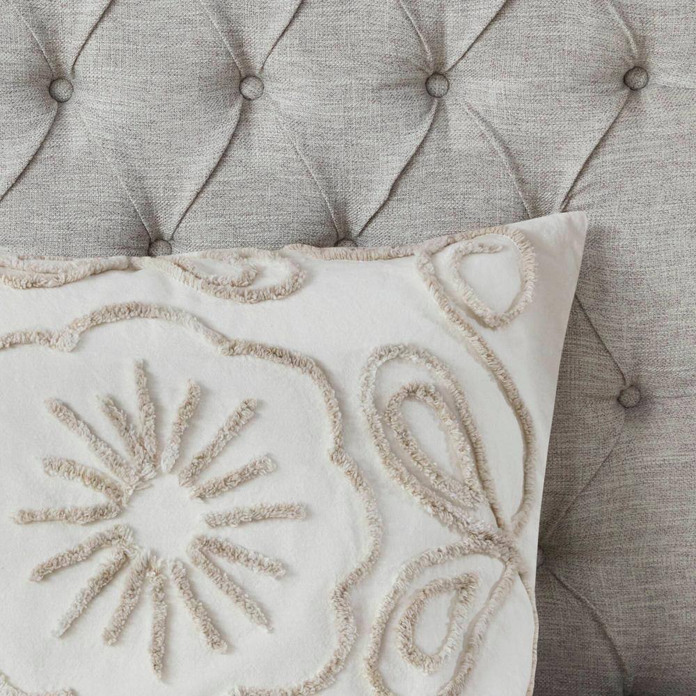 Ivory Full Tufted Cotton Chenille Coverlet Set with Graphic Detail