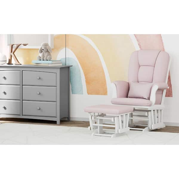 Storkcraft Tuscany White with Pink Swirl Cushion Glider and Ottoman Set 06554 571