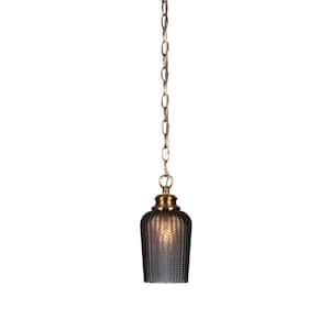 Memphis 60-Watt 1-Light New Age Brass Shaded Mini Pendant Light with Glass Shade