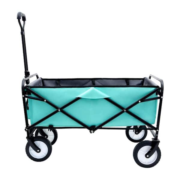 17 cu. ft. 360 lbs. Capacity Fabric Steel Frame Collapsible Folding Garden Cart Wagon with 3-Plastic Liner Bags, Green