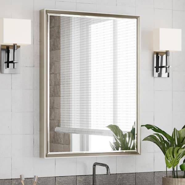QueenFun 22 in. W x 30 in. H Framed Rectangular Beveled Edge Bathroom Vanity Wall Mount Mirror in Brushed Nickel