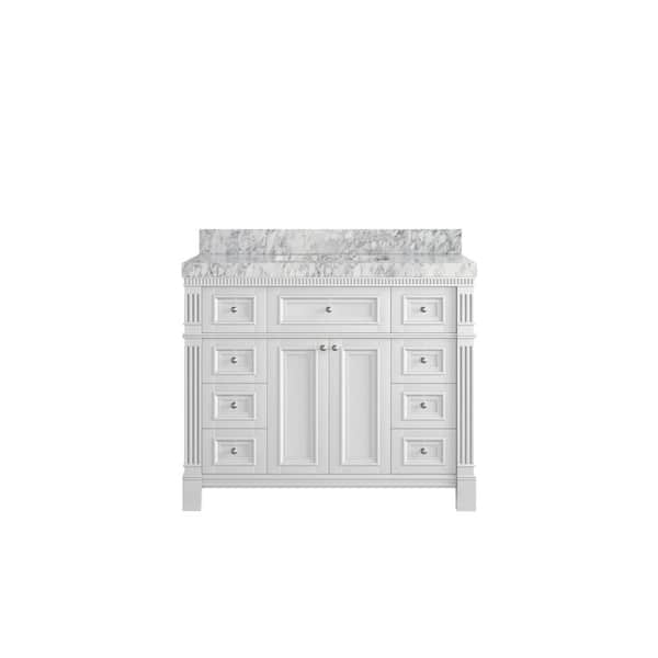 Willow Collections Paris 42 in. W x 22 in. D x 36 in. H Single Sink Bath Vanity in White with 2 in. Carrara Marble Top