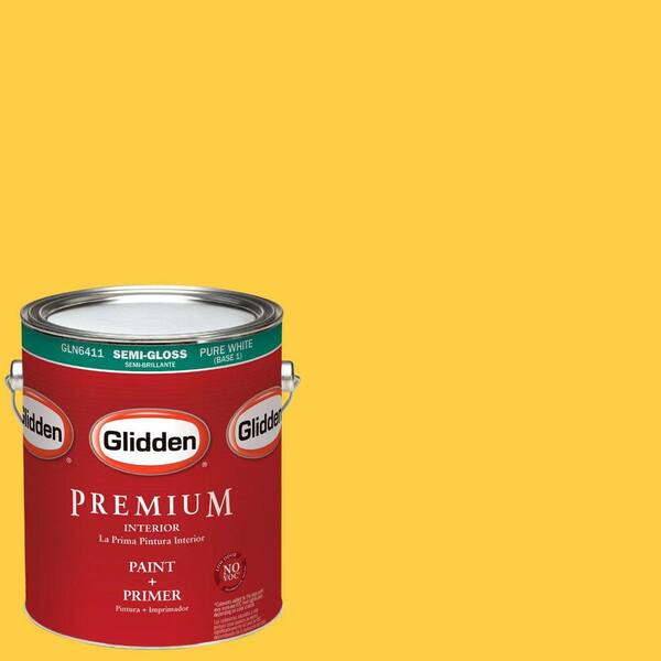 Glidden Premium 1 gal. #HDGY41D Festival Yellow Semi-Gloss Interior Paint with Primer