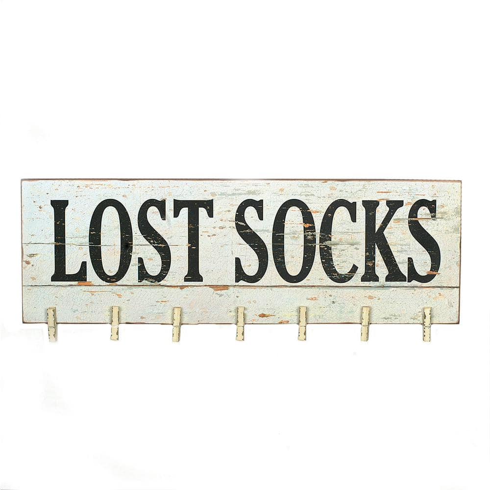 Rustic White Wood Lost Socks Wall Decor with Clothespins