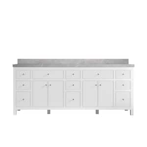 Sonoma 84 in. W x 22 in. D x 36 in. H Double Sink Bath Vanity in White with 2" Pearl Gray Quartz Top