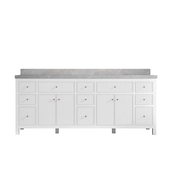 Willow Collections Sonoma 84 in. W x 22 in. D x 36 in. H Double Sink Bath Vanity in White with 2" Pearl Gray Quartz Top