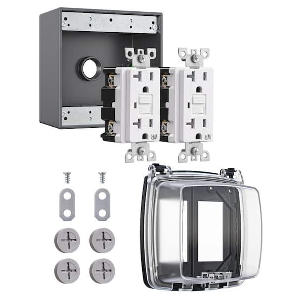 Outdoor Metal 20 AMP GFCI Outlet Weatherproof Box, Transparent Cover and GFCI Kit With Self-Test Function, ETL Listed