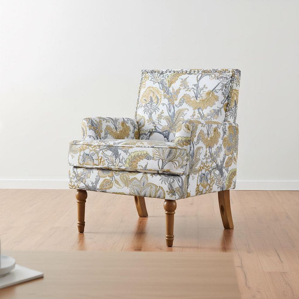 Yellow Polyester Arm Chair with Nailhead Trim and Solid Wood Legs for Living Room, Small Room, Apartment price history on PriceWatchPro